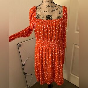 H&M Orange Floral Long Sleeve Smocked Dress